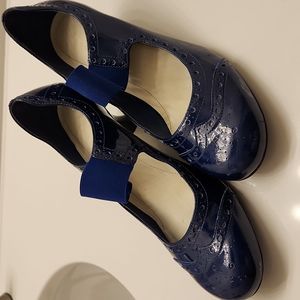 Franco Sarto Navy Blue Patent Mary Jane Wingtip Shoes
